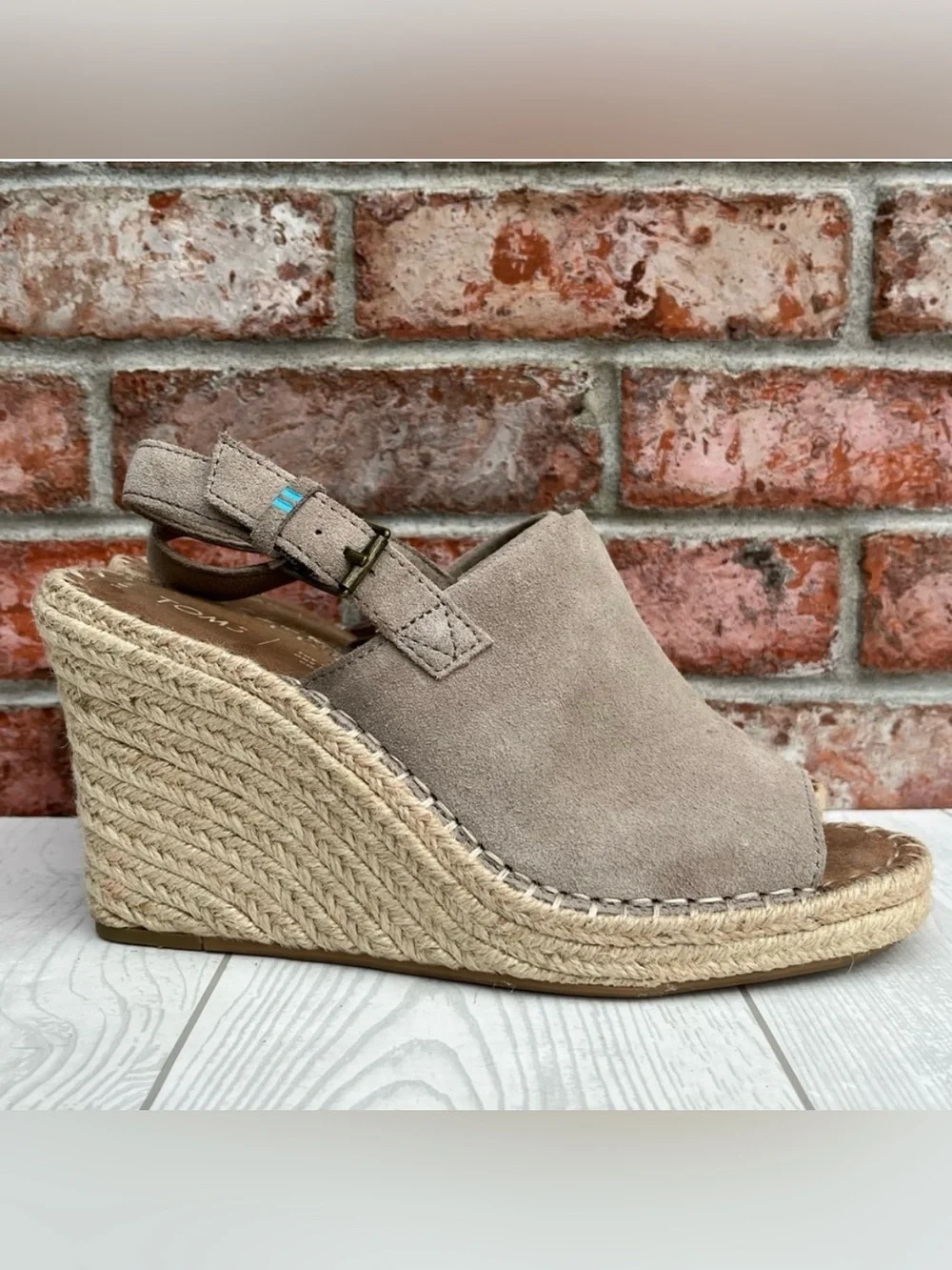 TOMS Monica Wedge Espadrille Sandals Desert Taupe Suede Size 9.5 M